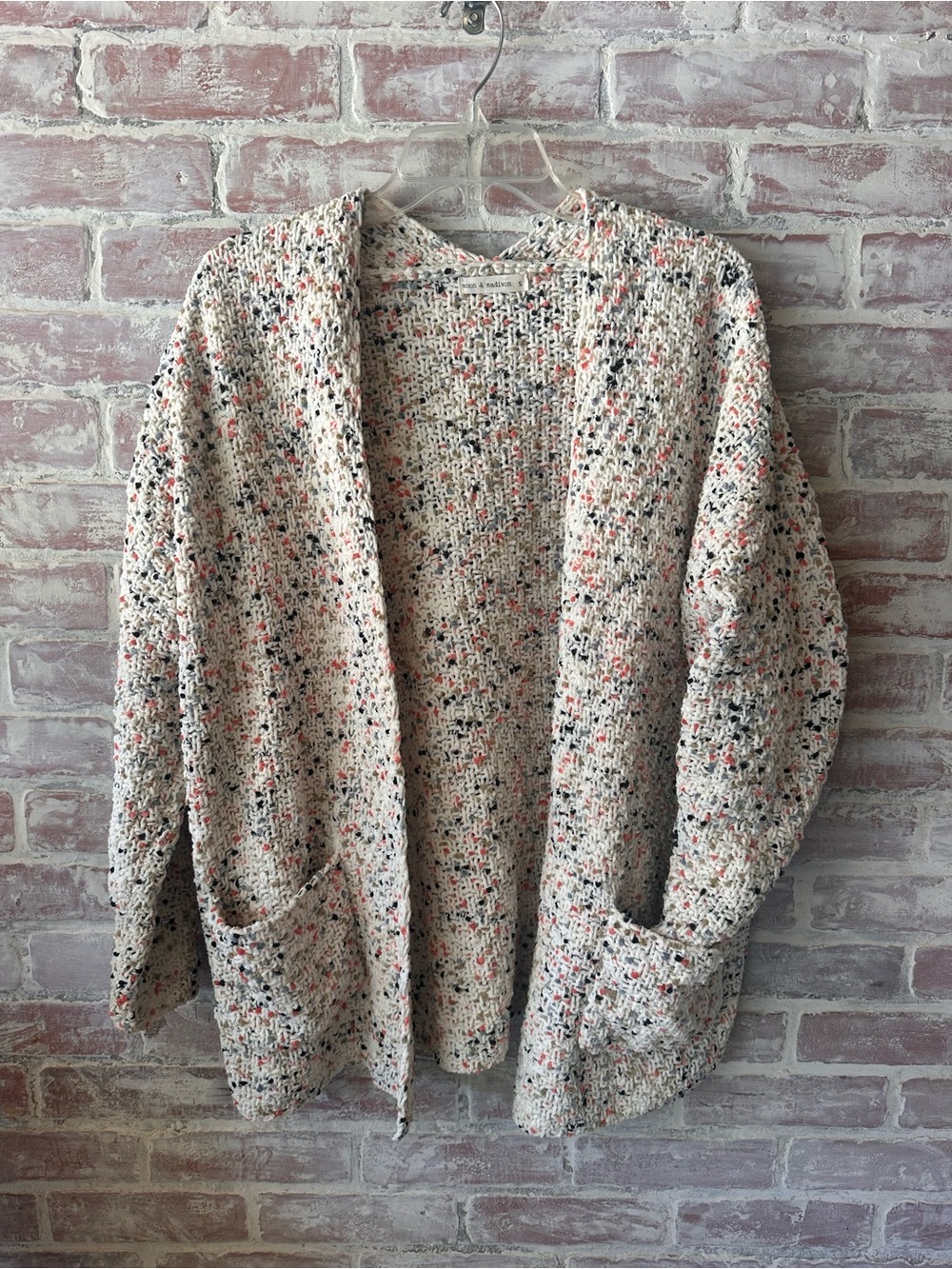 moon & madison Cream Speckled Open-Front Cardigan